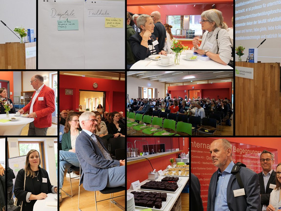 Fotocollage aus verschiedenen kleinen Bildern von der Veranstaltung 20 Jahre Rehabilitationstechnologie