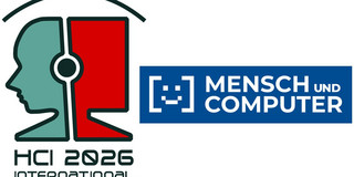 Grafik mit den Logos zweier wissenschaftlicher Konferenzen zur Mensch-Technik-Interaktion. Links ist das Logo der HCI International 2026 zu sehen: eine stilisierte Darstellung eines menschlichen Profils und eines Computerbildschirms in Grün und Rot sowie die Aufschrift „HCI 2026 International“. Rechts befindet sich das blaue Logo der Konferenz Mensch und Computer mit einem stilisierten Smiley-Symbol und der weißen Aufschrift „Mensch und Computer“.